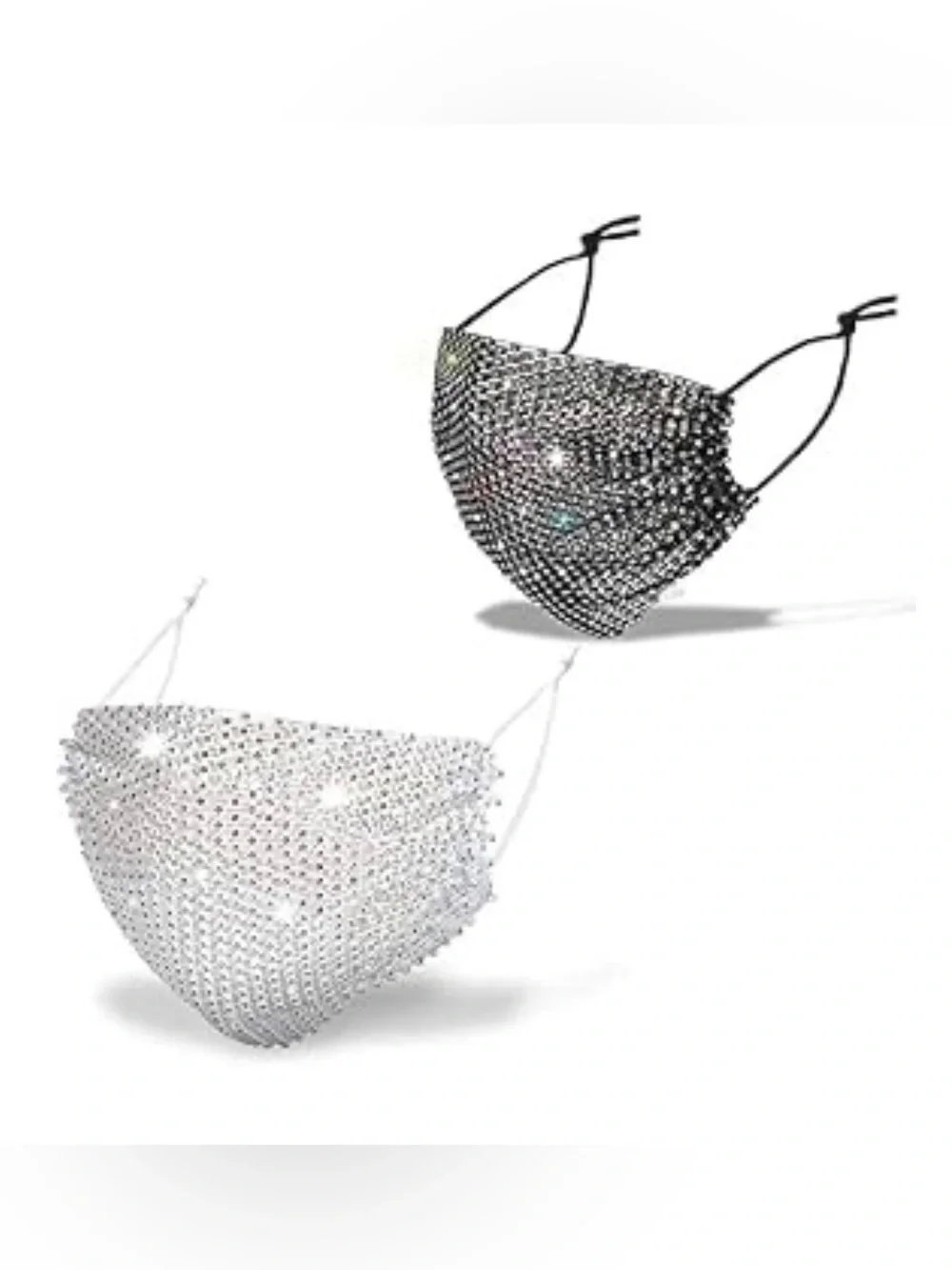 Sparkling Black and White Rhinestone Mesh Face Mask